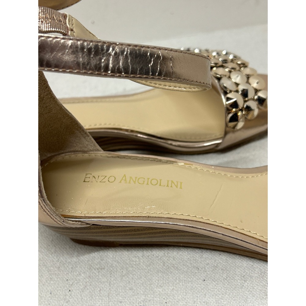 Vintage Enzo Angiolini Women Rose Gold Studded Ankle Strap Wedge Sandals Prom 8M - Picture 5 of 8